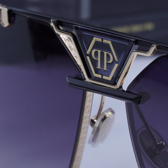 Philipp Plein SPP077M 0302 Aviator Sunglasses – Black/Gold/Grey - Picture 2 of 11